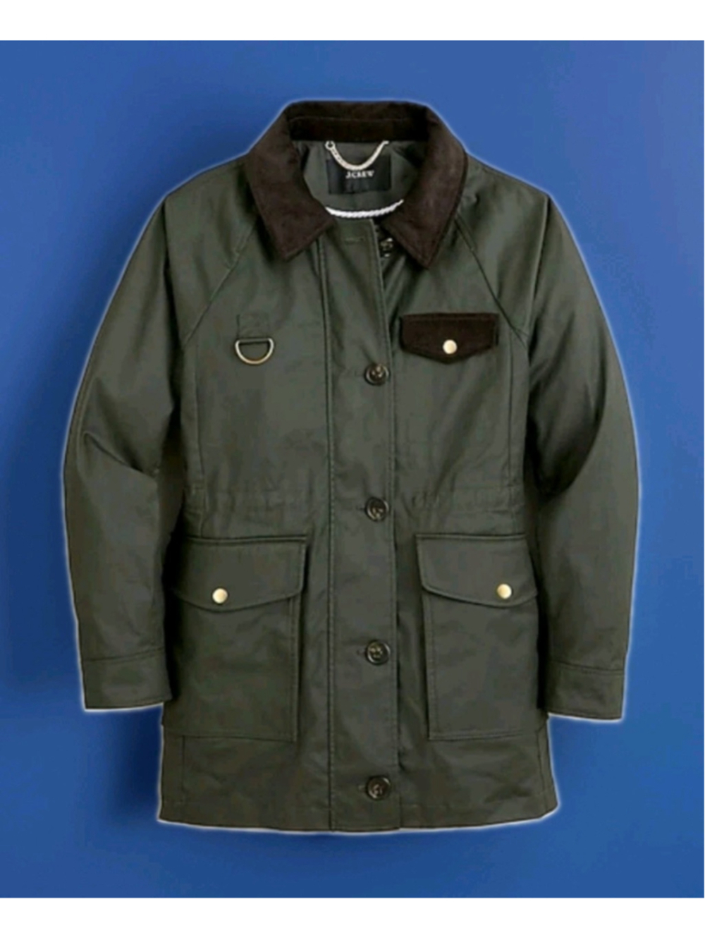 J.Crew Classic Field Jacket Waxed Cotton-Sz Medium-Moss/Brown Cord. Collar NWOT